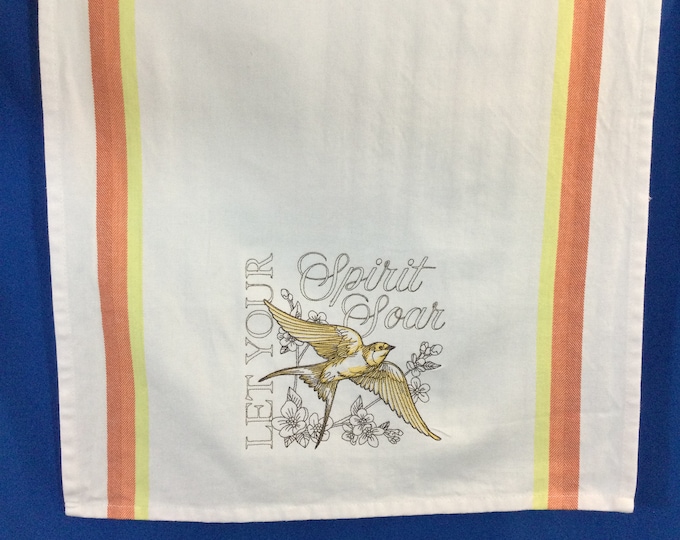 Kitchen Towel - Gold Soaring Swallow Medley Embroidered Towel 28” x 20”, Bird Lover, 100% Cotton Towel-Back Hanging Tab-Let Your Spirit Soar