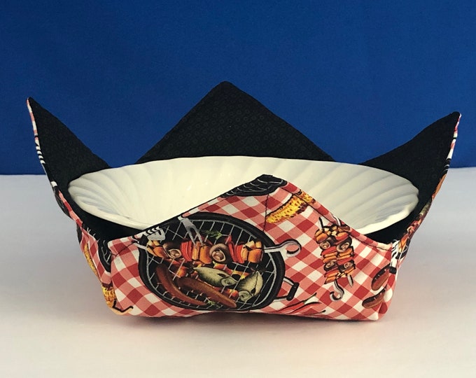 Microwave Bowl Cozy - Backyard BBQ, Medium - 6'' Bottom Diameter, Reversible, Free Shipping