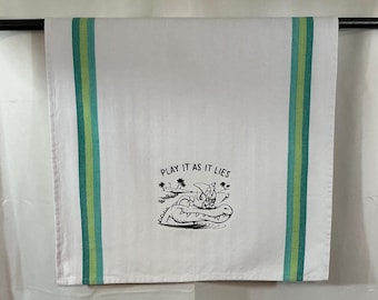 Funny Golfing Gnome Kitchen Towel - Play It As It Lies; Golf Lovers, Gag Gift; Gift for Golf Enthusiasts; Novelty Kitchen Decor, Funny Image