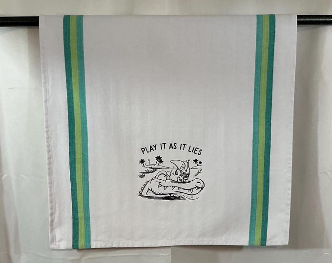 Funny Golfing Gnome Kitchen Towel - Play It As It Lies; Golf Lovers, Gag Gift; Gift for Golf Enthusiasts; Novelty Kitchen Decor, Funny Image