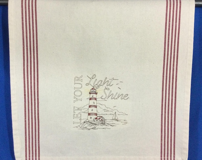Embroidered Lighthouse Kitchen Towel: Let Your Light Shine, Recycled Cotton