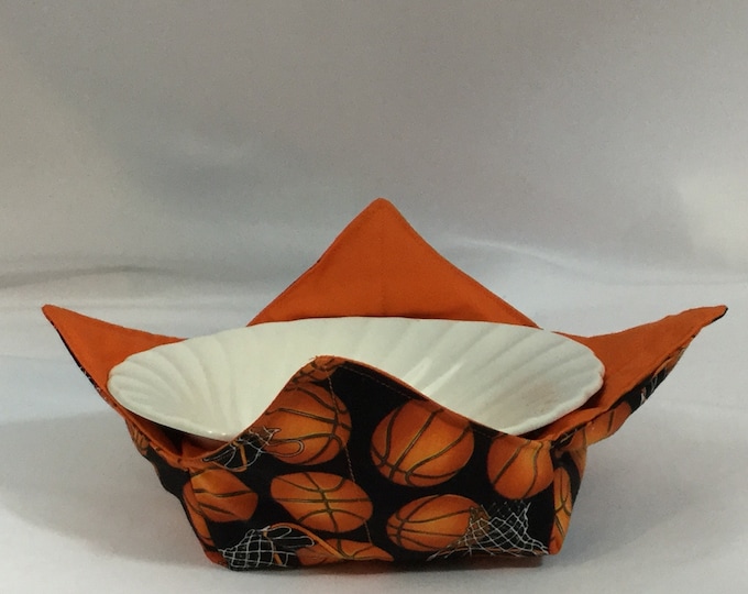 Basketballs and Hoops Microwave Bowl Cozy; Medium, Salad Bowl Size, Reversible, Free Shipping, Hot Bowl Pad