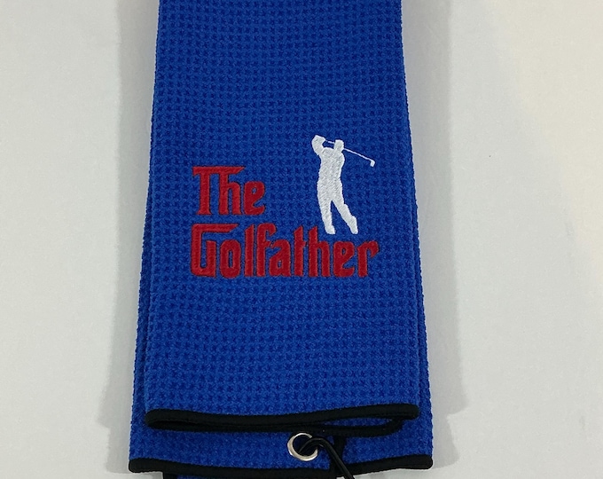 Embroidered Golf Towel - The Golfather Royal Blue with Carabiner, 16" x 24" (Color Variant 1)