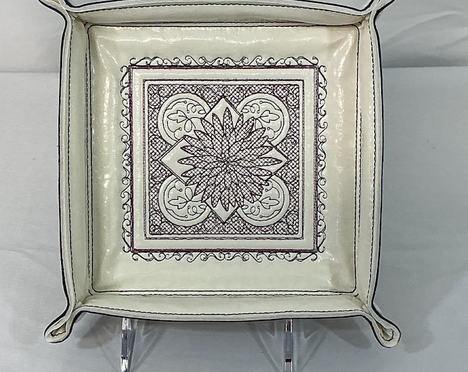 Chrysanthemum Kaleidoscope Trapunto Tray - Stylish Fall Embroidered Jewelry & Travel Catchall