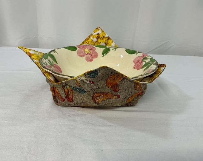 Chickens Microwave Large Bowl Cozy - Rockin' Chicks Kitchen Accessory, 8” Bottom & 10” Top-Must Have Kitchen Accessory