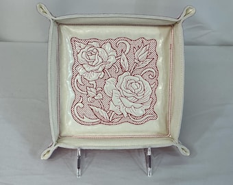 Flat Laying Medium Tea Rose Catchall Tray | Travel Organizer & Dice Holder, Jewelry Dish, Ring Dish