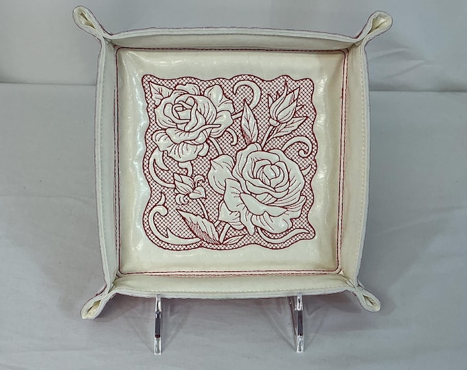Flat Laying Medium Tea Rose Catchall Tray | Travel Organizer & Dice Holder, Jewelry Dish, Ring Dish