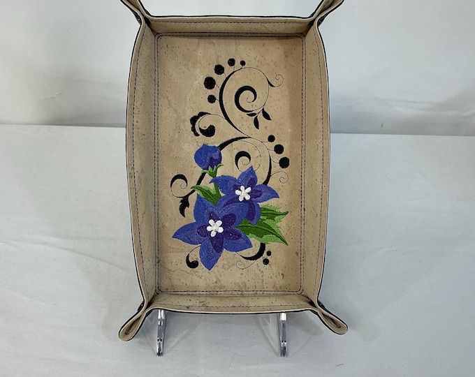 Embroidered Large Balloon Flower Design Catchall Tray, Dice Tray, Desk Organizer, Jewelry Tray, Travel Gift