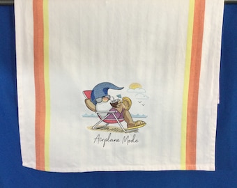 Kitchen Towel - Gnome - Airplane Mode Embroidered Towel, 20" X 28" W/Back Hanging Tab, Gnome Lover-Free Shipping