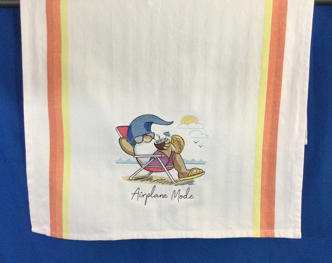 Kitchen Towel - Gnome - Airplane Mode Embroidered Towel, 20" X 28" W/Back Hanging Tab, Gnome Lover-Free Shipping