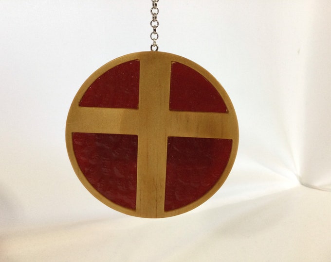 Stunning Wood Cross with Red Cathedral Hammered Stained Glass - Hand Crafted Crucifix, Christian Gift - Gift Box Included