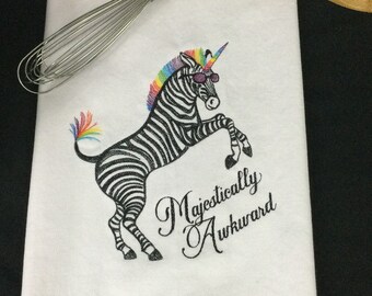 Kitchen Towel – Majestically Awkward,  28'' X 20'', FREE SHIPPING, Embroidered Towel, Back Hanging Tab - IPFG-000581