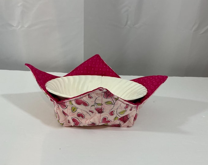 Roses & Hearts Microwave Bowl Cozy: Reversible Medium Hot Pad