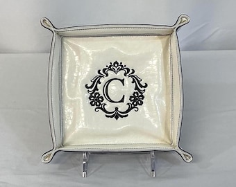 Personalized Letter C Damask Design Travel Catchall Tray-Medium DND Dice Tray, Bridesmaid Gift, Flowers, Jewelry Organizer, Jewelry Tray