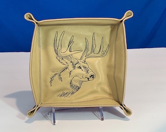 Ten Point Deer Travel Valet Tray: Large Faux Leather Catchall with Snaps