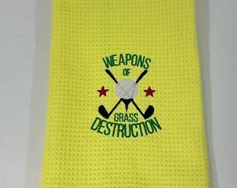 Yellow Golf Towel - Weapons of Grass Destruction - Perfect Gift for Golf Lovers