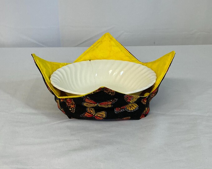 Monarchs and Sunshine Microwave Bowl Cozy-Medium Hot Pad-Ice Cream Cozy, College Dorm Cozy, House Warming Gift, Serving Bowl Cozy