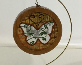 Butterfly 3D Ornament | Butterfly Lover Ornament | Wood Framed Ornament | Butterfly Embroidered Ornament