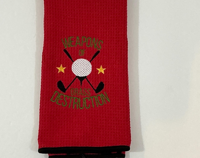 Golf Bag Towel-Weapons of Grass Destruction-Red Tri-Fold Microfiber Sports Towel with Carabineer-3 Metal Grommets-16" x 23"-Sports Towel