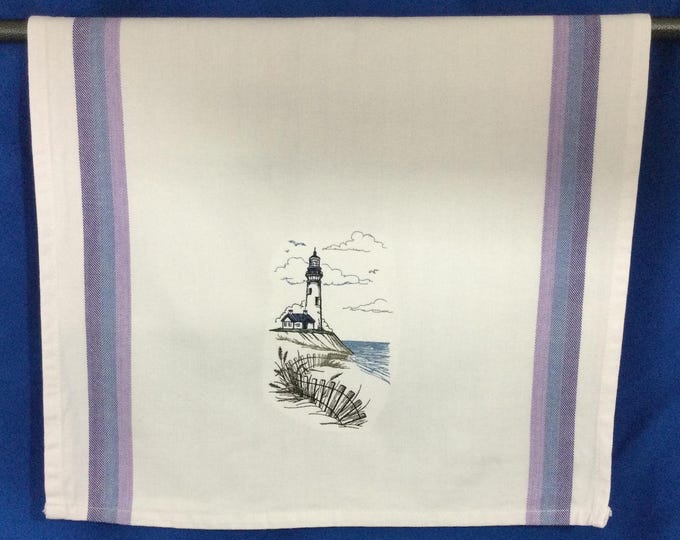 Kitchen Towel - Idyllic Lighthouse Etching Embroidered Towel - Free Shipping-Towel-Dish Towel-Back Hanging Tab
