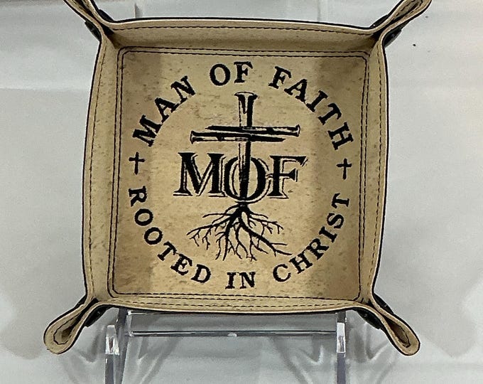 Faith Inspired Cork Catchall Valet Tray - Man of Faith - Rooted in Christ - 4" x 4" Religious Snapped Organizer