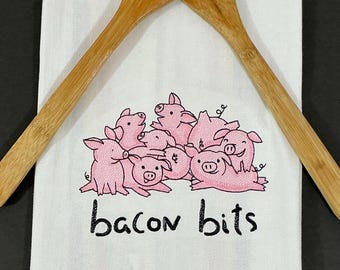 Cute and Cuddly Bacon Bits Embroidered Kitchen Towel, Pig Dish Towel-Pig Gifts-Pig Dish Towel-Funny Saying-Tea Towel-Kitchen Decor-Pig Lover