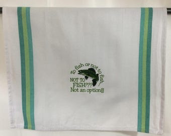 Embroidered Fishing Kitchen Towel – Funny Fisherman Gift, Housewarming Gift