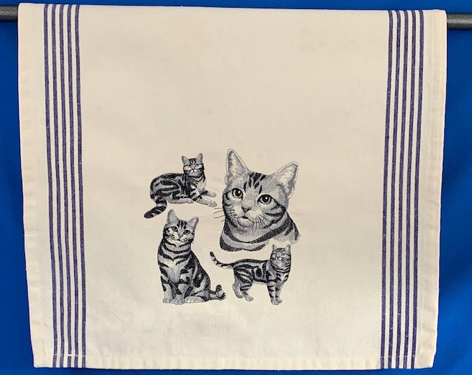 Kitchen Towel - Cat-American Shorthair Cat Embroidered Towel-Cat Lover Gift-Housewarming Gift for a Cat Person, Beautiful Feline Portrayed