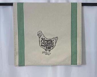 Naughty Chickens Lay Deviled Eggs Embroidered Towel - 28"x18" Eco-Friendly Cotton Kitchen Decor