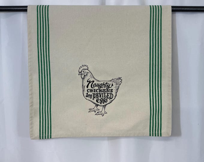 Naughty Chickens Lay Deviled Eggs Embroidered Towel - 28"x18" Eco-Friendly Cotton Kitchen Decor