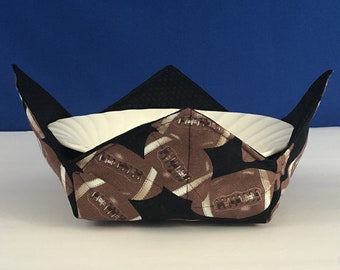 Microwave Bowl Cozy - Footballs on Black, Medium - 6'' Bottom Diameter, Reversible, Free Shipping