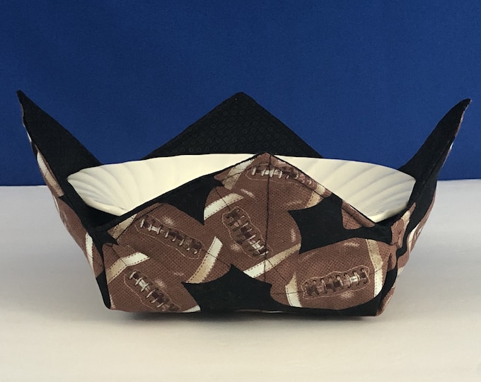 Microwave Bowl Cozy - Footballs on Black, Medium - 6'' Bottom Diameter, Reversible, Free Shipping