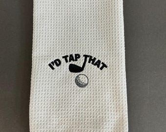 I'd Tap That Golf Bag Towel - Light Gray Microfiber Tri-Fold with Carabineer | Funny Golf Gag Gift, Absorbent Sports Towel