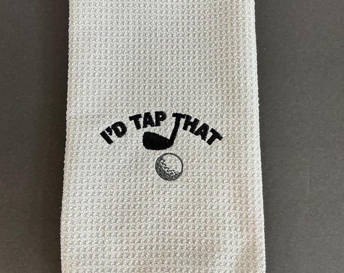 I'd Tap That Golf Bag Towel - Light Gray Microfiber Tri-Fold with Carabineer | Funny Golf Gag Gift, Absorbent Sports Towel