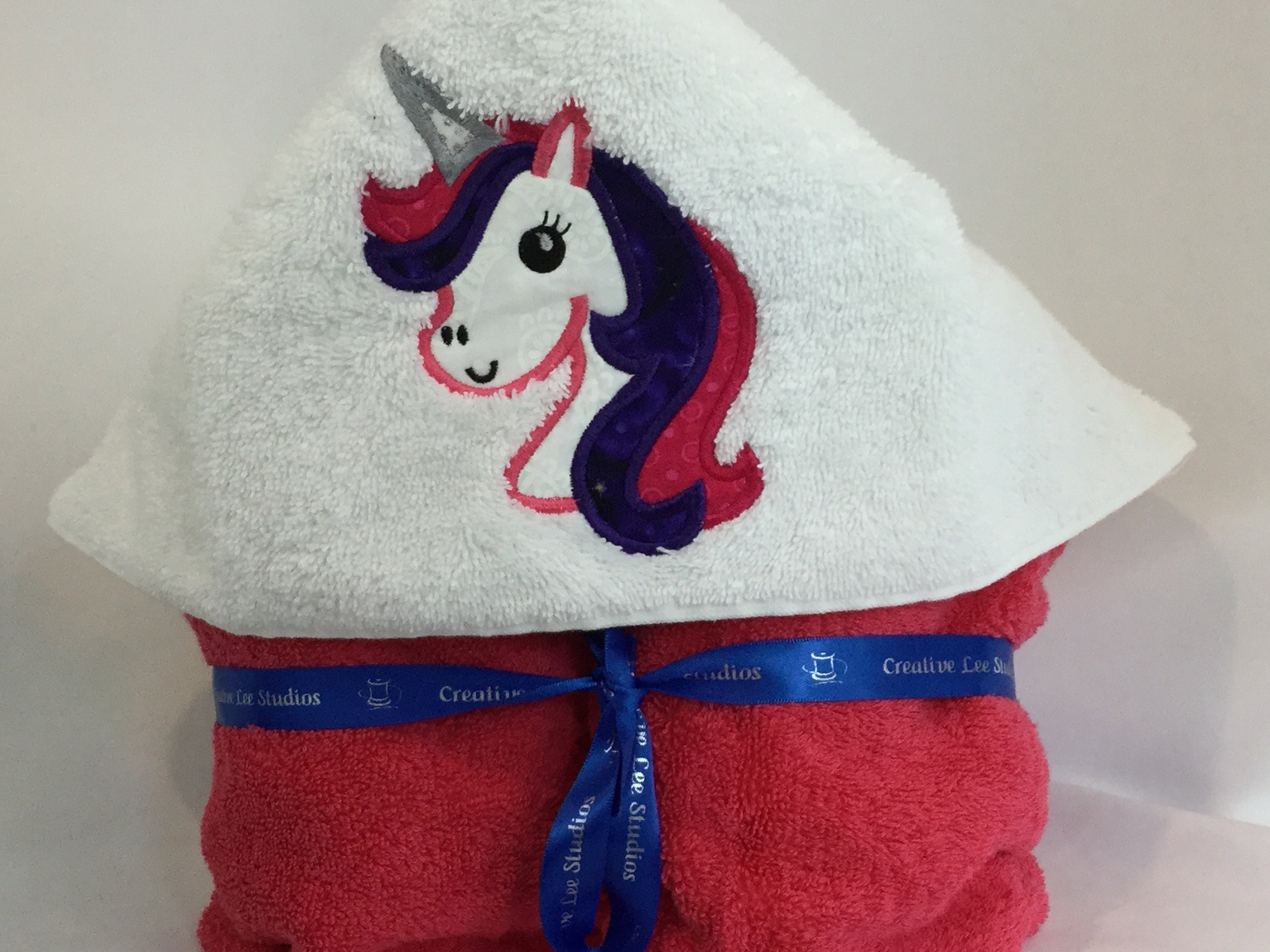Unicorn Hooded Towel with Purple & Pink Mane, Approx 30 W x 52 L; Hot