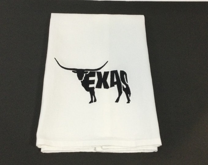 Kitchen Towel - Texas Longhorn - White Towel -  28” x 20” -FREE SHIPPING, Funny Image-Cotton Towel, Back Hanging Tab-IPFG-000598