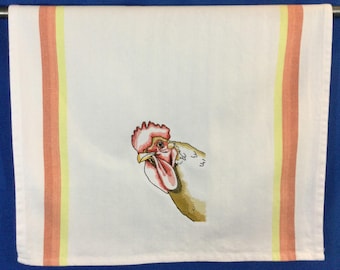 Kitchen Towel-Peeking Chicken, 28” x 20”, Barnyard Humor, Chicken Lover, Kitchen Decor, Funny Saying-Cotton Towel, Back Hanging Tab