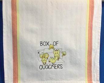 Box of Quackers Ducks Embroidered Kitchen Towel, Duck Lover-Ready-to-Gift Towel-Funny Saying-Funny Image-Gag Gift-Kitchen Decor-Humorous