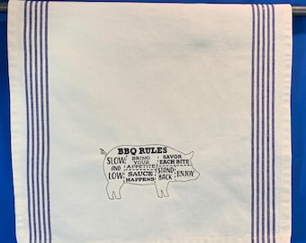 Embroidered Pig BBQ Rules Kitchen Towel: Grill Master Gift