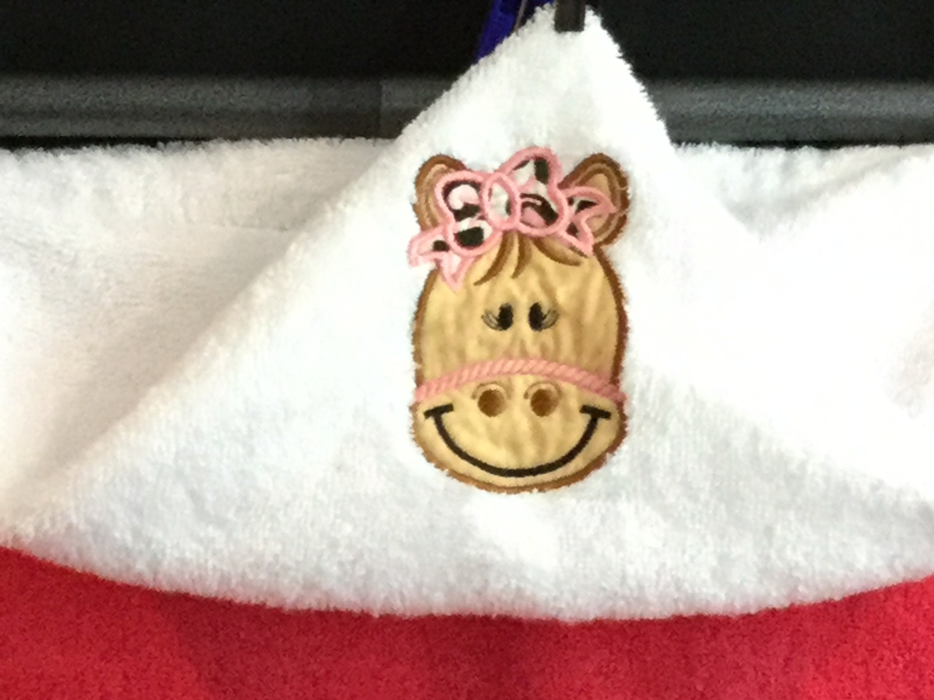 Girl Horse Applique Hooded Towel for Kids, Pink/Leopard Bow, Full Size