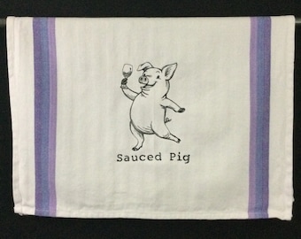 Cute and Quirky Sauced Pig Embroidered Kitchen Towel, Pig Lovers Dish Towel, Best Friend Gift, Funny Saying, Hanging Dish Towel, Gag Gift