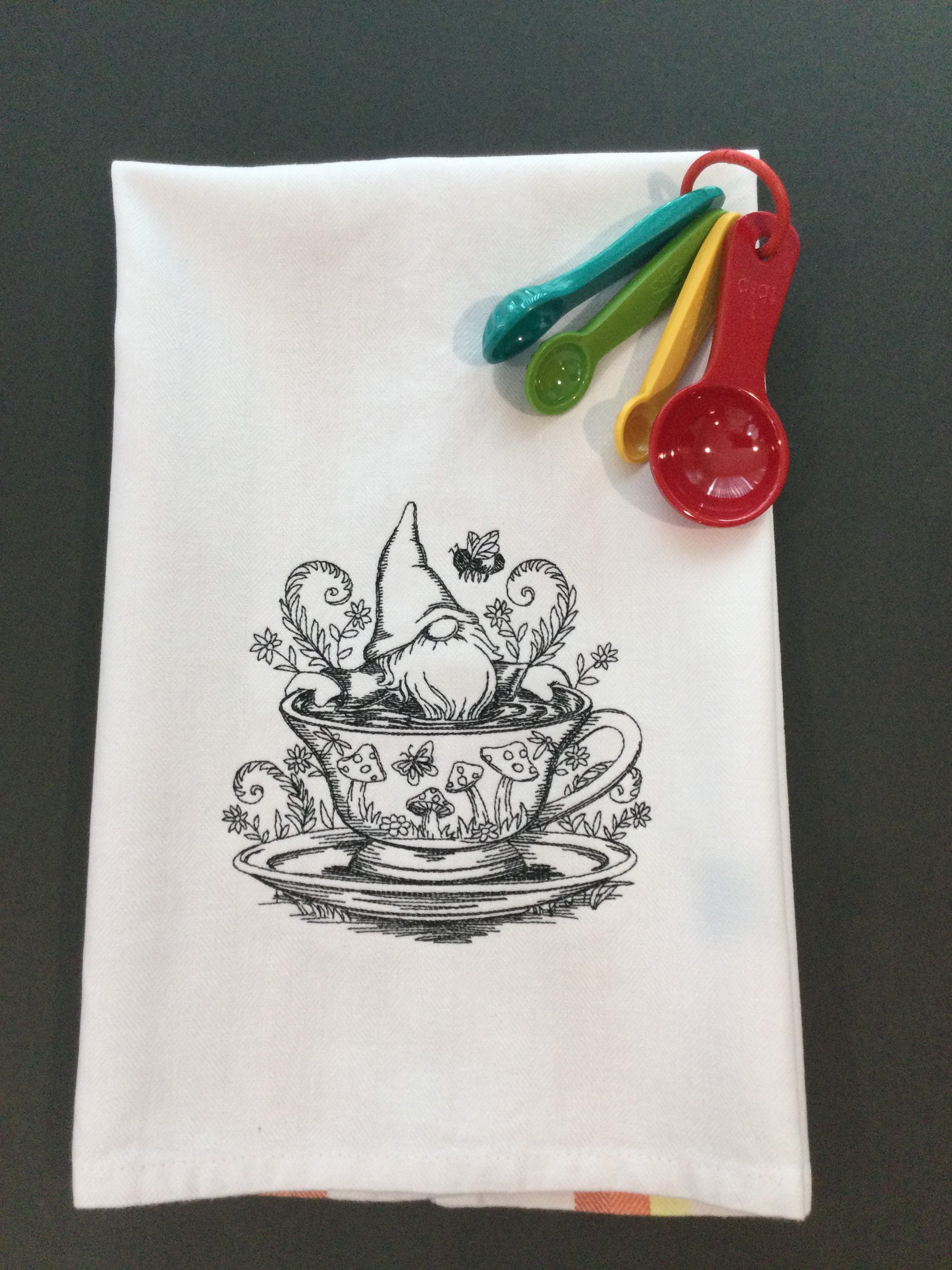 Bee Happy Spring Gnome Tea Towel 16x24, Kitchen Towel, Dish