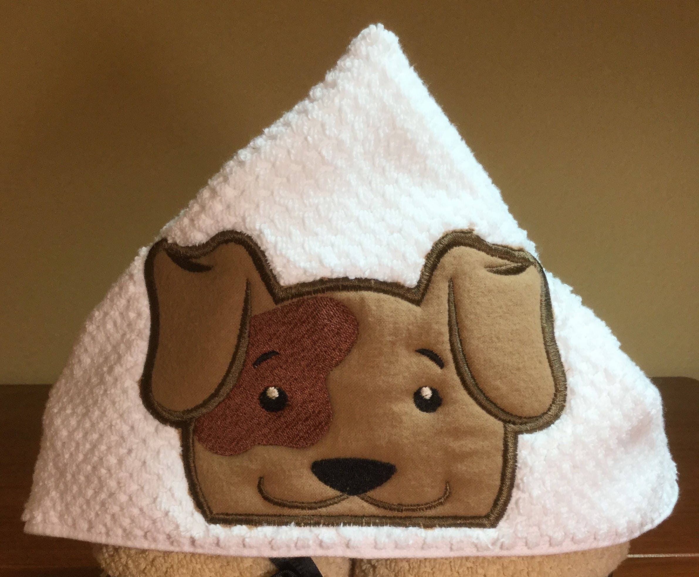 Child's Hooded Towel Dog Applique Quick Dry Light Brown Towel 51 x 28 Kid's Bath Towel