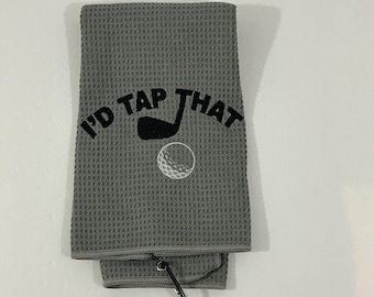 I'd Tap That Golf Bag Towel - Light Gray Tri-Fold Soft-Microfiber Sports Towel including Carabineer-Golf Gag Gift-Absorbent-Male Golf Towel