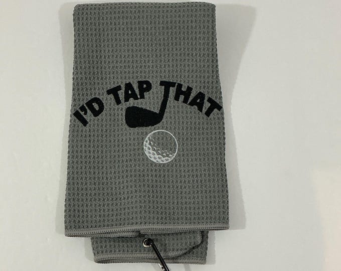 I'd Tap That Golf Bag Towel - Light Gray Tri-Fold Soft-Microfiber Sports Towel including Carabineer-Golf Gag Gift-Absorbent-Male Golf Towel