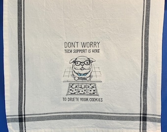Dog Computer Tech Humor with Blue Bow Tie Kitchen Towel - Dog Lover Gift, Housewarming, Holiday & Birthday. Computer Geek Humor