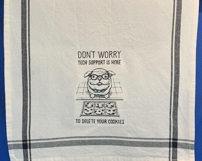 Dog Computer Tech Humor with Blue Bow Tie Kitchen Towel - Dog Lover Gift, Housewarming, Holiday & Birthday. Computer Geek Humor