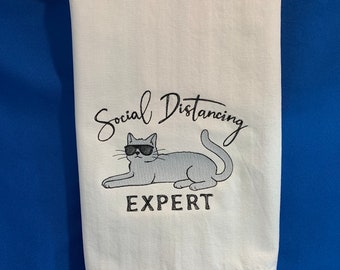 Delightful Cat Social Distancing Towel, Funny Saying, Ready-to-Gift, Cat Lover Dream Dish Towel,
