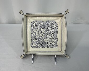Columbine Flower Embroidered Tray - Medium Dice & Jewelry Catchall Organizer