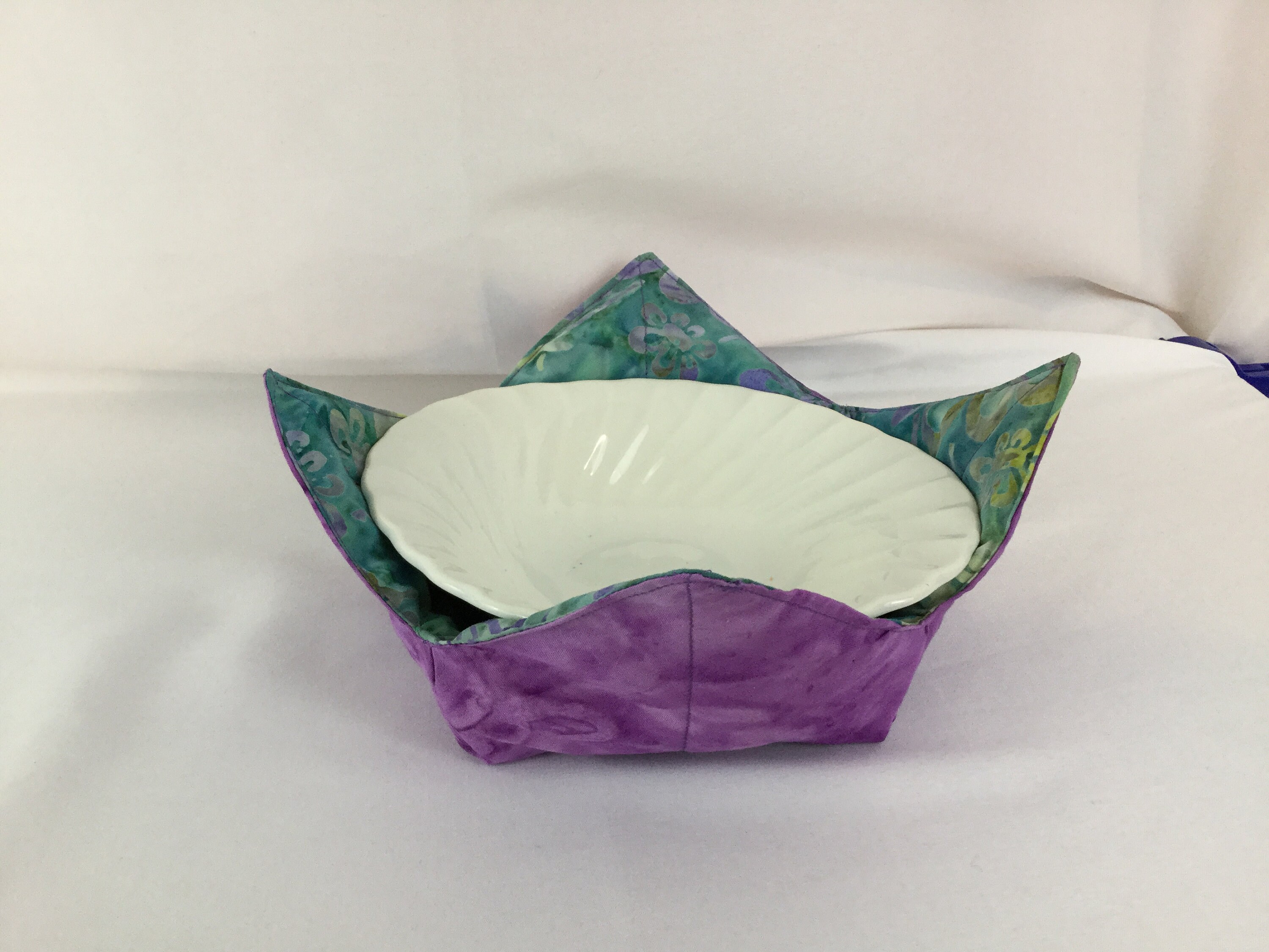 Purple Flowers Microwave Bowl Cozy 6 Medium; Flower Cozy; Insulated